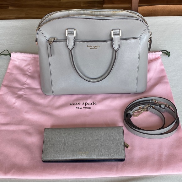 Kate Spade Louise Medium Dome Satchel w/ Crossbody Strap Wallet in True Taupe